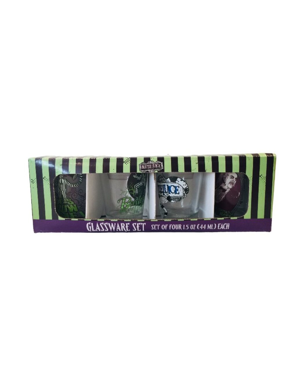 BEETLEJUICE Glassware Set of 4 Shot Glasses 1.5 oz Different Scene on Each